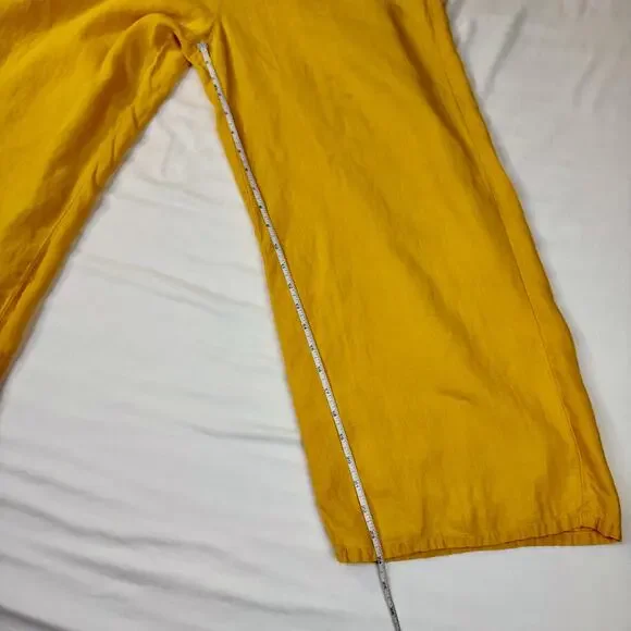 J Jill Love Linen Wide Leg Capri Pant Mustard Sun Yellow Women’s Medium Boho - Picture 6 of 16